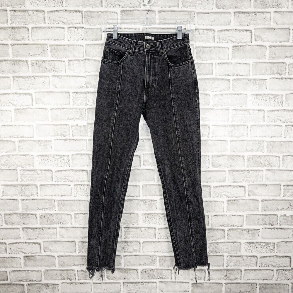 REFORMATION Seamed Jeans in Black Pacific Frayed Size 24